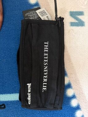 Palm Angels Black Cotton Graphic Face Mask with White Text